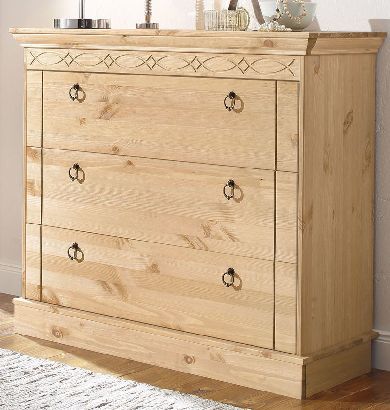 Comoda Indra din lemn de pin natur cu frezari, 100 cm latime - LunaHome.ro