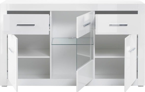 Comodă Inosign alb lucios cu 3 uși și 2 sertare 164 cm