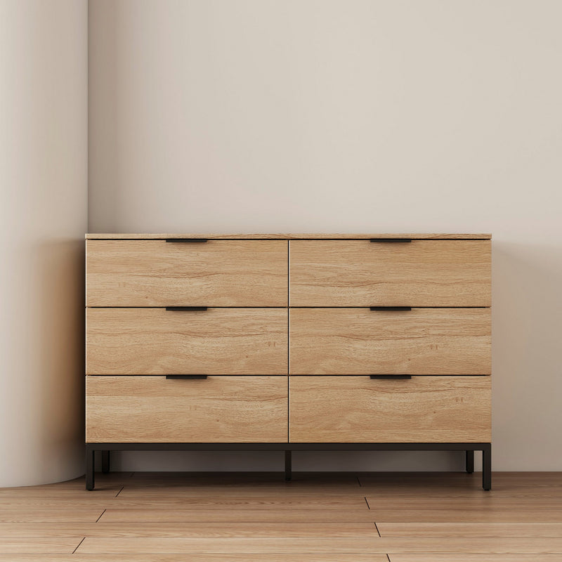 Comoda Jorinde cu 6 sertare cu aspect modern de lemn 120 cm