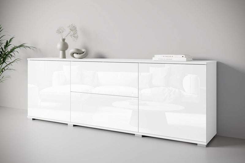 Comoda Kenia alb lucios cu 2 usi si 2 sertare 180 cm - LunaHome.ro