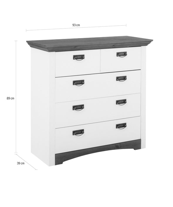 Comoda Konrad din lemn de pin alb rustic 94 cm - LunaHome.ro