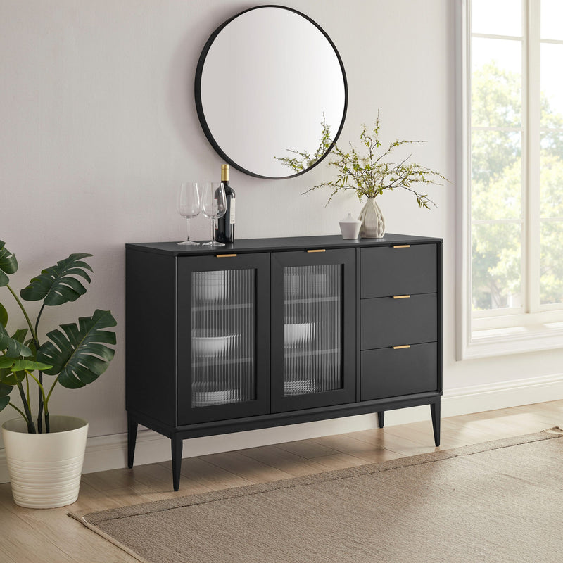 Comoda Lavisha neagra eleganta cu detalii aurii 120 cm - LunaHome.ro