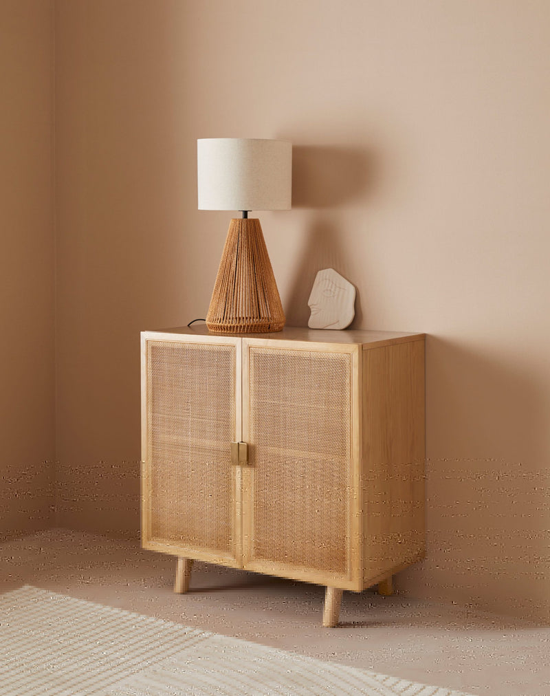 Comodă Lina LeGer Home cu 2 usi din rattan 80 cm - LunaHome.ro
