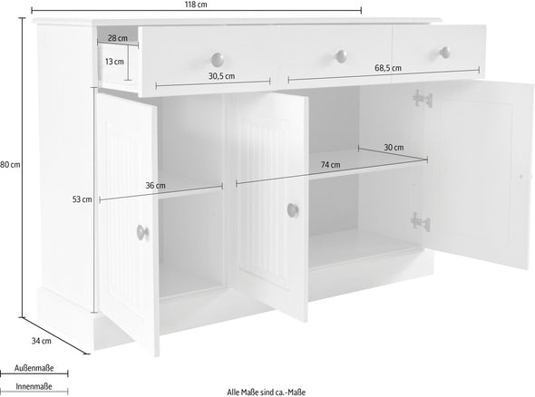 Comodă Liotta din lemn masiv de pin natur 118 cm lățime - LunaHome.ro