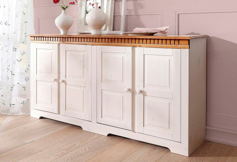 Comoda Lisa din lemn masiv de pin cu 4 usi, 158,5 cm latime - LunaHome.ro