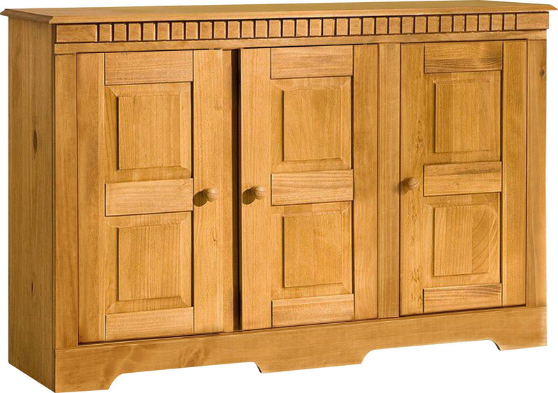 Comoda Lisa din lemn masiv de pin natur cu 3 usi, 122 cm latime - LunaHome.ro