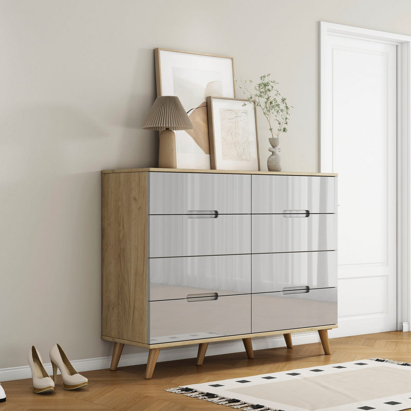 Comoda Lund cu fronturi gri lucios 120 cm lățime - LunaHome.ro