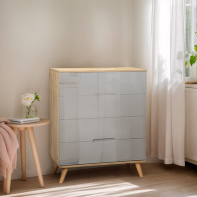 Comoda Lund cu fronturi gri lucios 76 cm lățime - LunaHome.ro
