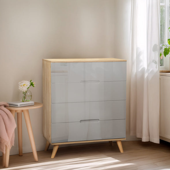 Comoda Lund cu fronturi gri lucios 76 cm lățime - LunaHome.ro