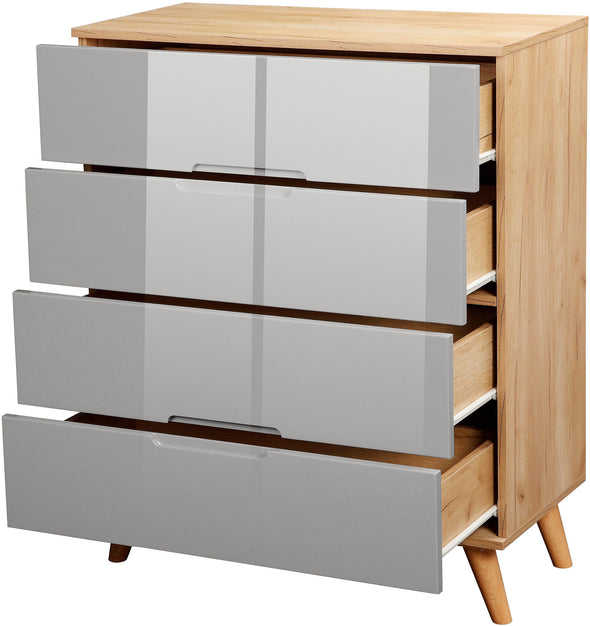 Comoda Lund cu fronturi gri lucios 76 cm lățime - LunaHome.ro