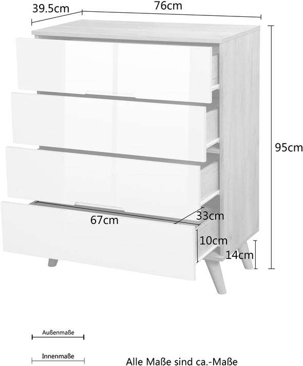 Comoda Lund cu fronturi gri lucios 76 cm lățime - LunaHome.ro