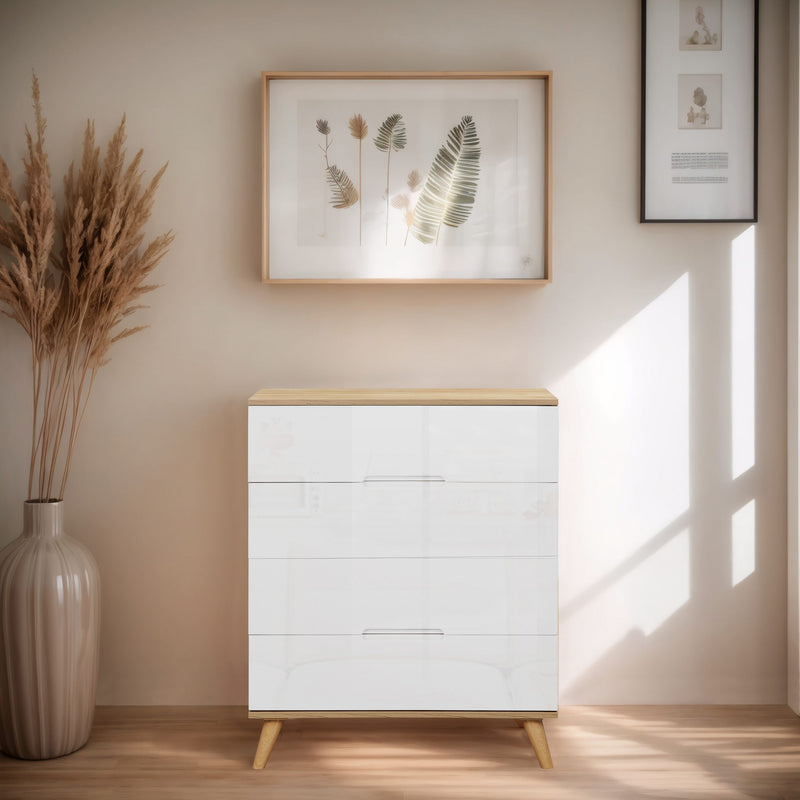Comoda Lund cu sertare cu fronturi alb lucios 76 cm lățime - LunaHome.ro