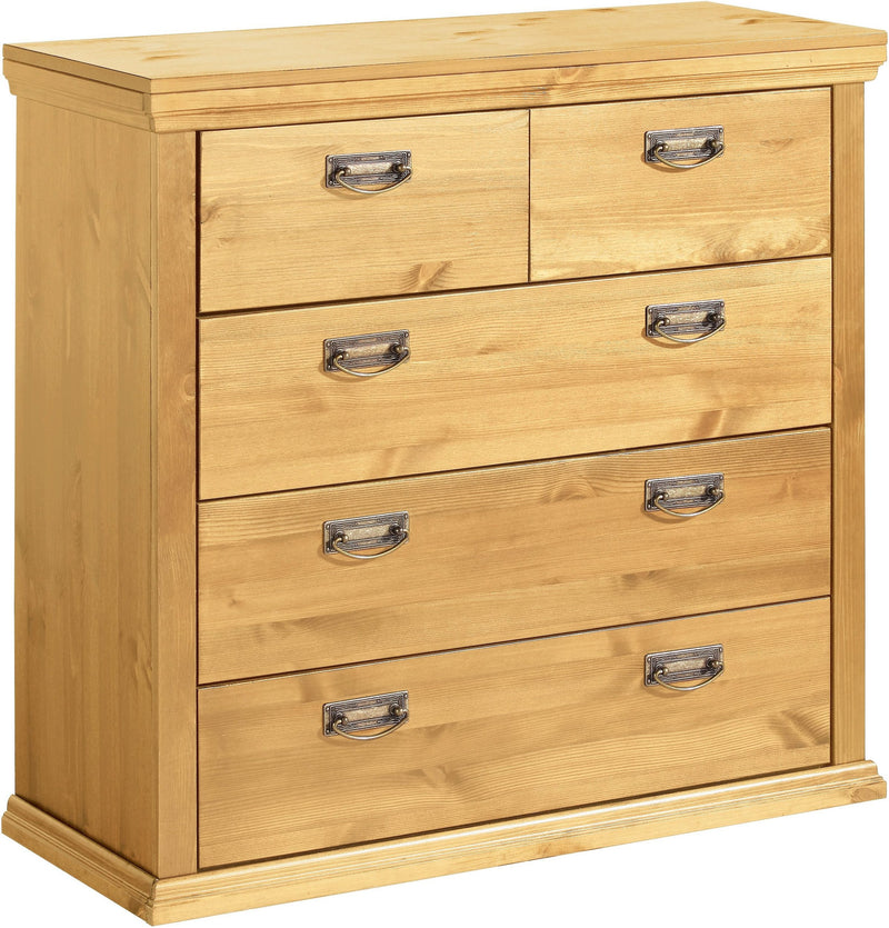 Comoda Madrid din lemn de pin cu 5 sertare, 90 cm lățime - LunaHome.ro