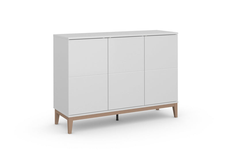 Comodă Maryd alba cu 3 usi design scandinav 120 cm - LunaHome.ro