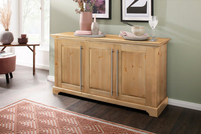 Comoda Meliss din lemn de pin natur cu 3 uși 132 cm - LunaHome.ro