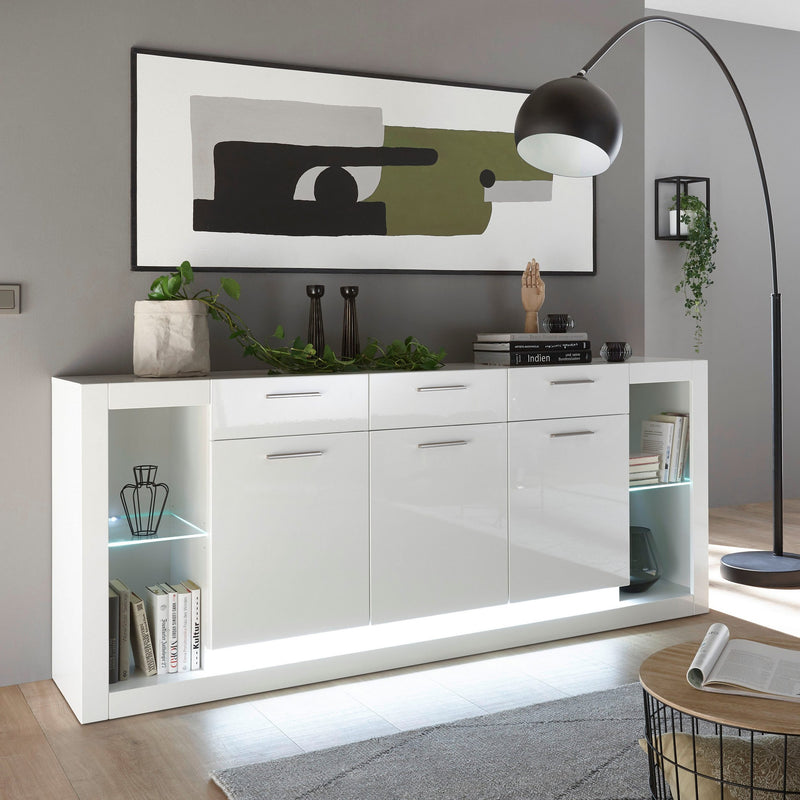 Comoda Meran alba cu design modern, 198 cm lungime - LunaHome.ro