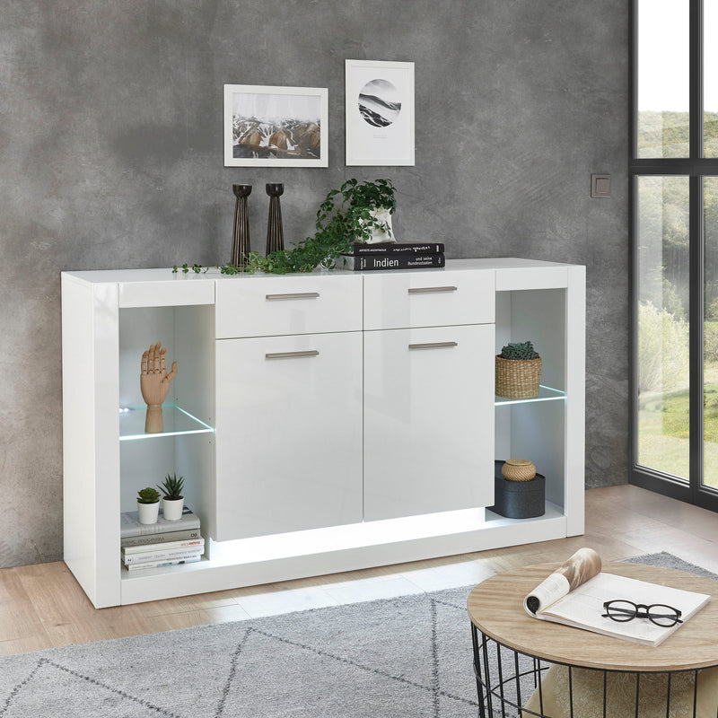 Comoda Meran alb lucios cu design modern 150 cm