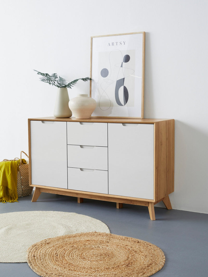 Comoda Pandrup cu aspect scandinav cu 3 sertare, 120 cm lățime - LunaHome.ro