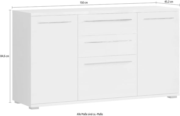 Comoda Piano bej deschis lucios cu soft-close 150 cm lățime - LunaHome.ro