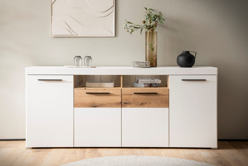 Comoda Salerno alba cu 4 usi model elegant 205 cm - LunaHome.ro