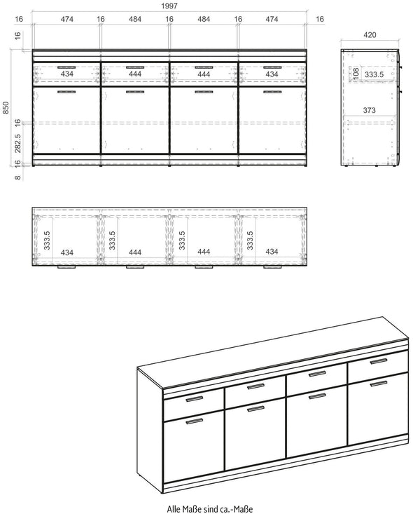 Comoda Scara gri cu inchideri soft, 200 cm latime - LunaHome.ro