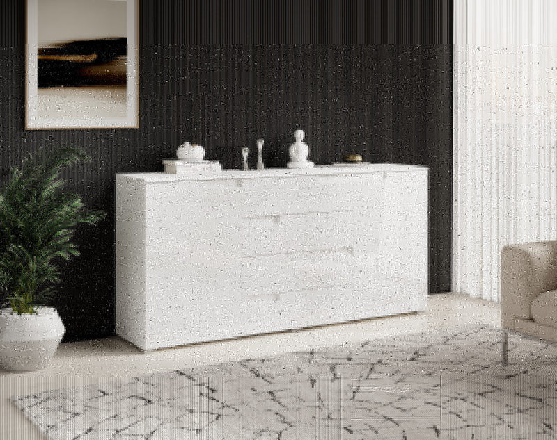 Comoda Spice alb lucios cu 2 usi si 4 sertare 165 cm - LunaHome.ro