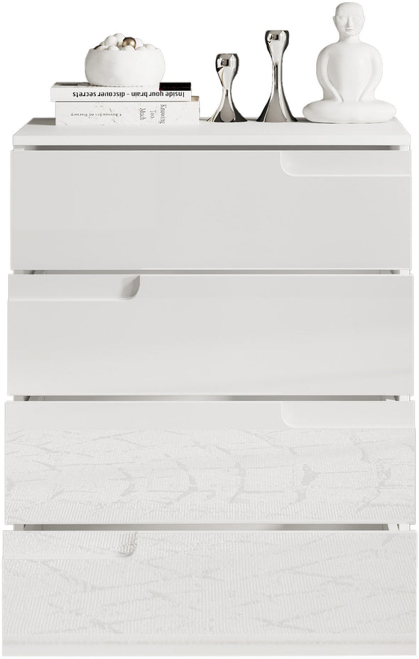 Comoda Spices alb lucios cu 4 sertare 65 cm lățime
