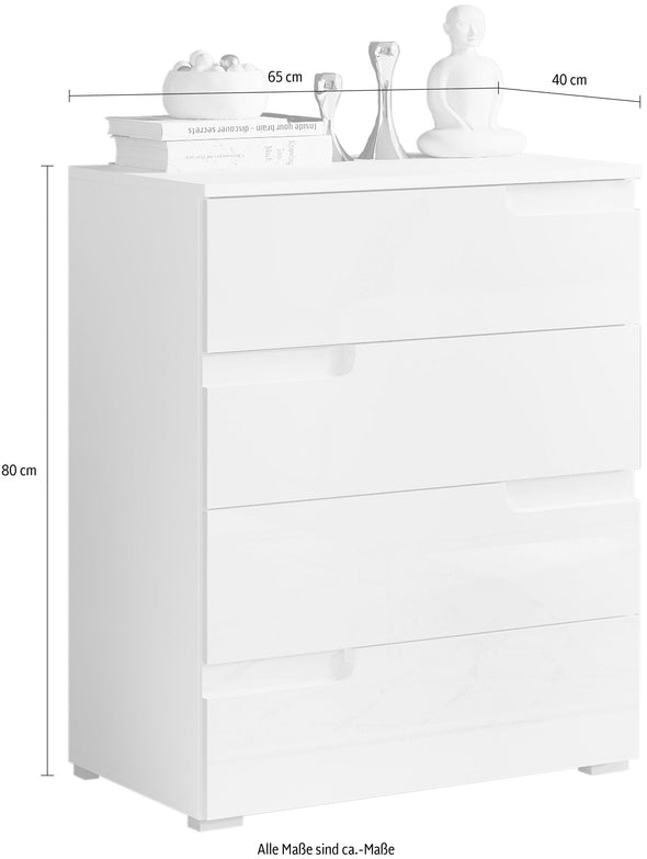 Comoda Spices alb lucios cu 4 sertare 65 cm lățime