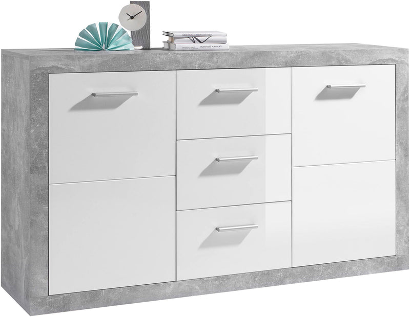 Comoda Stone in doua culori cu usi si sertare alb-gri 147 cm - LunaHome.ro
