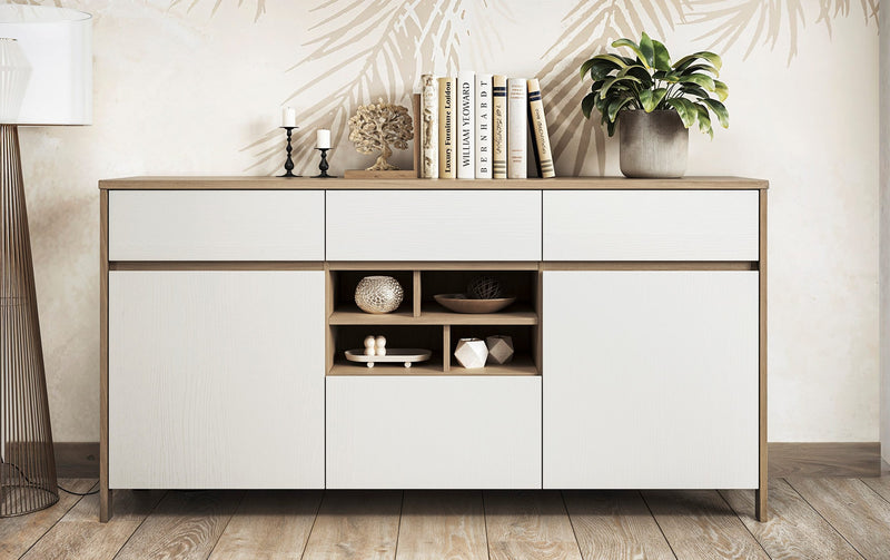 Comodă Stranda albă cu design modern 165 cm lățime - LunaHome.ro
