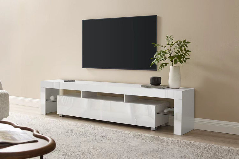 Comodă TV Cassy alb lucios cu aspect modern 200 cm - LunaHome.ro