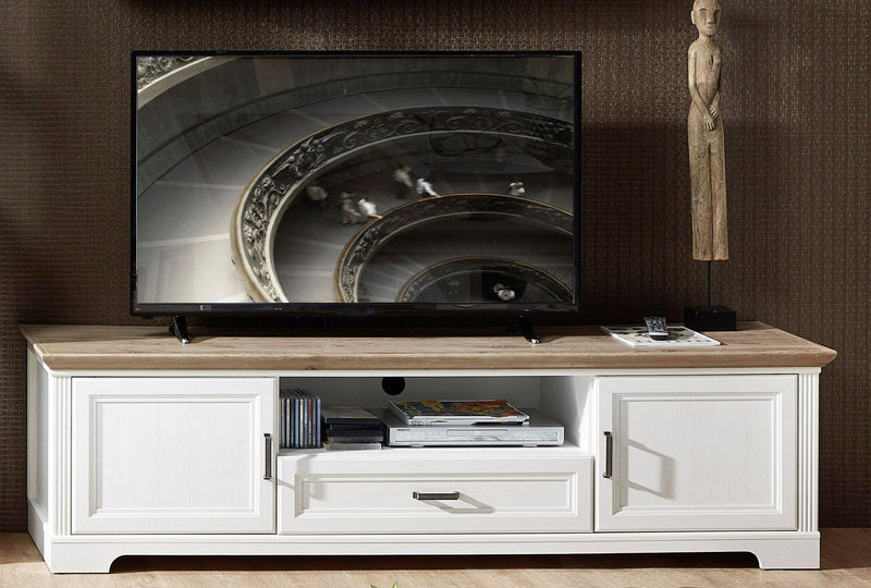 Comoda TV Jasmin din Mdf alb cu design elegant 193 cm lungime