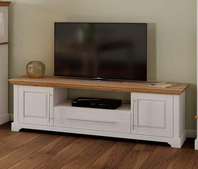 Comoda TV Meliss din lemn de pin alb cu natur, 171 cm latime - LunaHome.ro