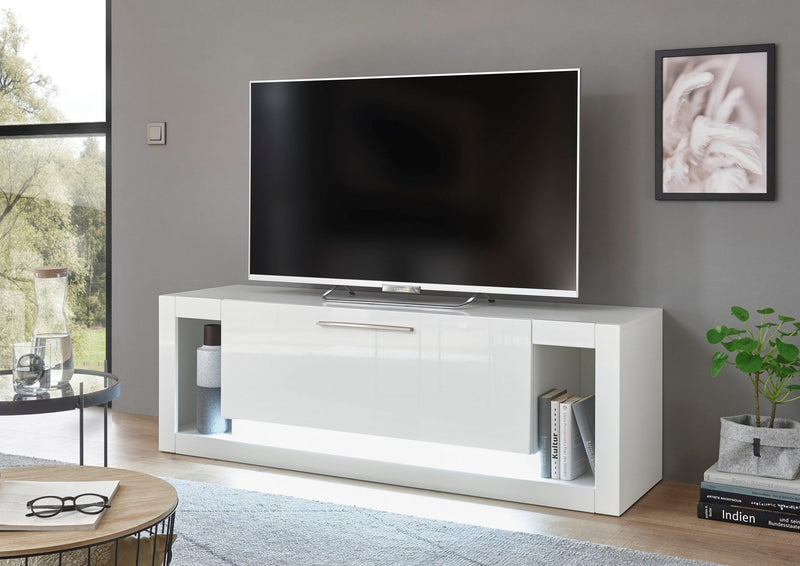 Comoda TV Meran alba cu design modern, 150 cm lungime - LunaHome.ro