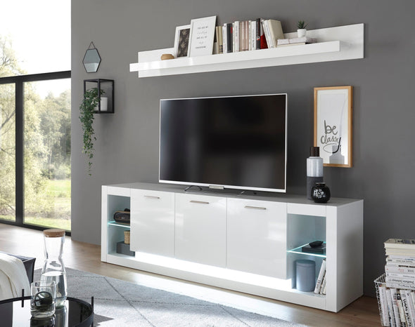 Comoda TV Meran alba cu design modern, 198 cm lungime - LunaHome.ro
