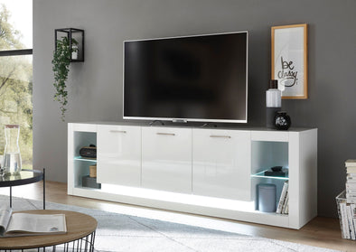 Comoda TV Meran alba cu design modern, 198 cm lungime - LunaHome.ro
