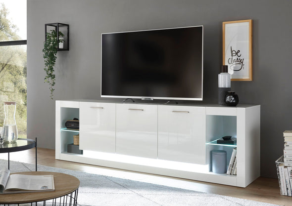 Comoda TV Meran alba cu design modern, 198 cm lungime - LunaHome.ro