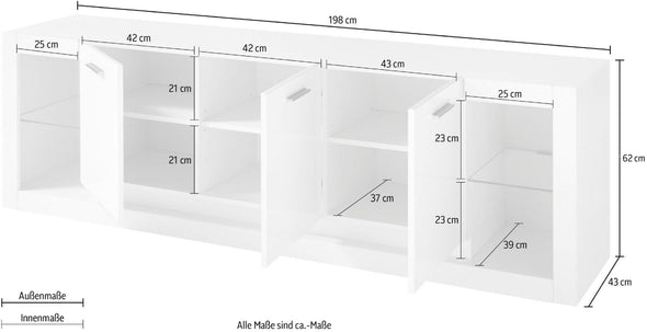 Comoda TV Meran alba cu design modern, 198 cm lungime - LunaHome.ro