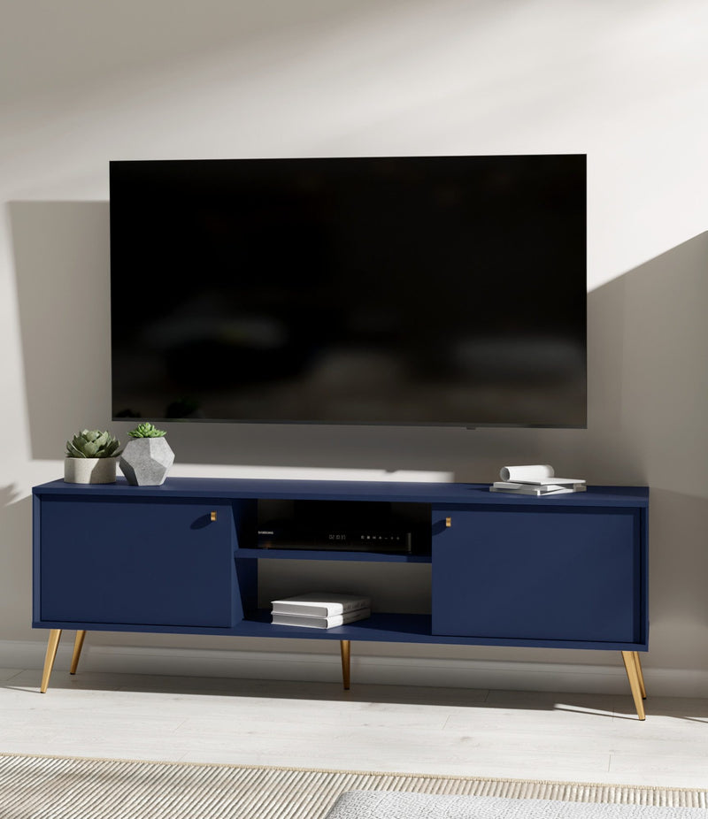 Comoda TV Romilda eleganta albastru inchis cu auriu 156 cm