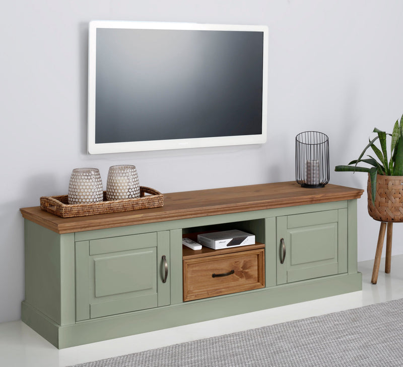Comoda TV Selma din lemn de pin verde salvie cu natur 160 cm - LunaHome.ro