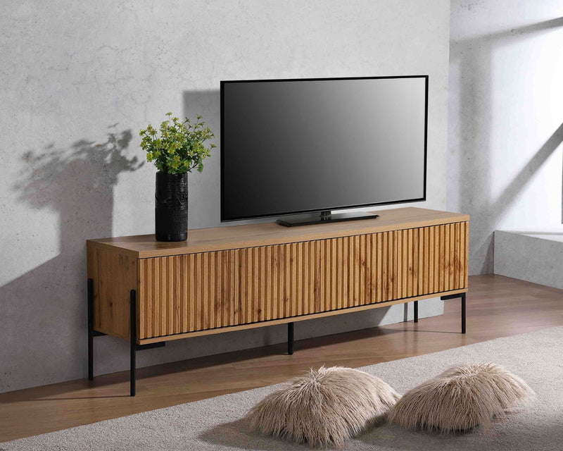 Comoda TV Valloire maro natur cu cadru metalic negru, 176 cm - LunaHome.ro