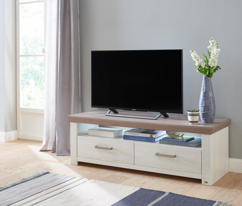 Comoda TV York cu aspect de lemn, 2 sertare 140 cm - LunaHome.ro