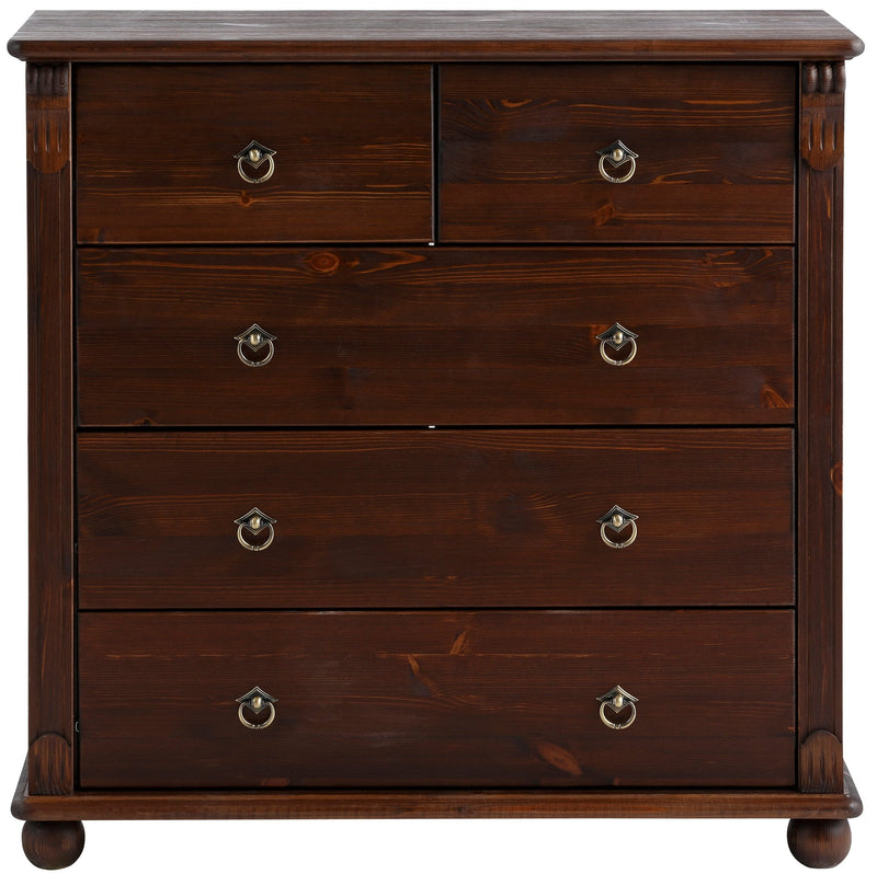 Comodă Ticino din lemn masiv de pin cu 5 sertare, 90 cm latime - LunaHome.ro