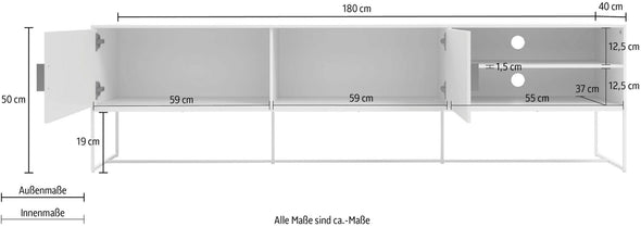 Comoda Tv Abito antracit cu 2 usi si baza metalica 180 cm