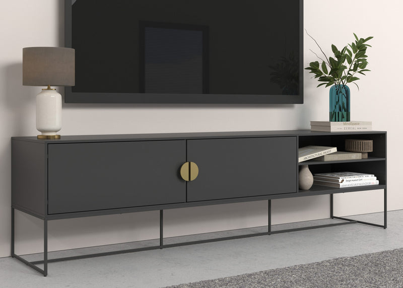 Comoda Tv Abito antracit cu 2 usi si baza metalica 180 cm - LunaHome.ro
