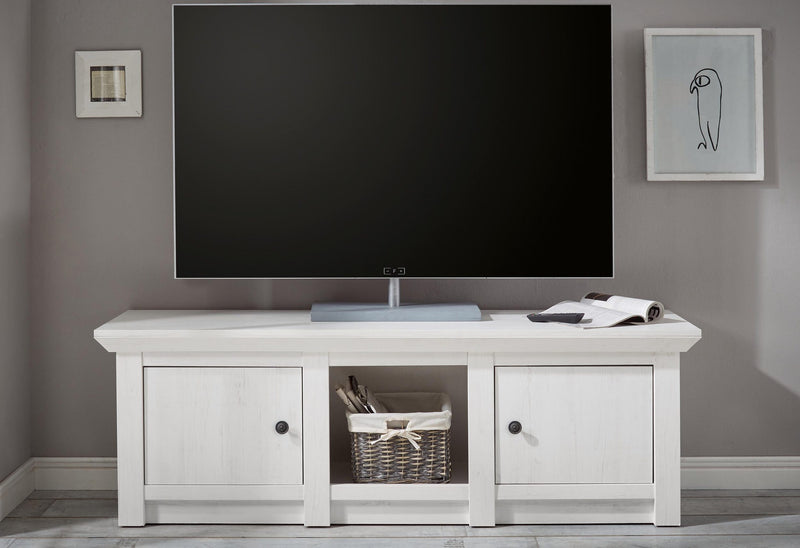 Comoda Tv California alba cu textura de lemn, 152 cm latime - LunaHome.ro