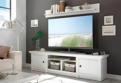 Comoda Tv California alba cu textura de lemn, 194 cm latime - LunaHome.ro