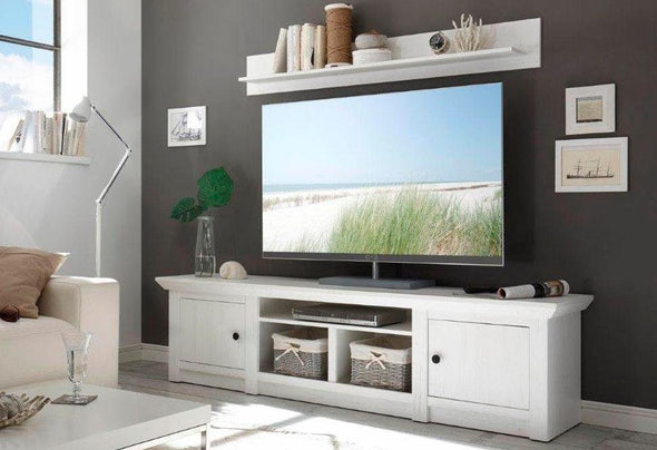 Comoda Tv California alba cu textura de lemn, 194 cm latime - LunaHome.ro