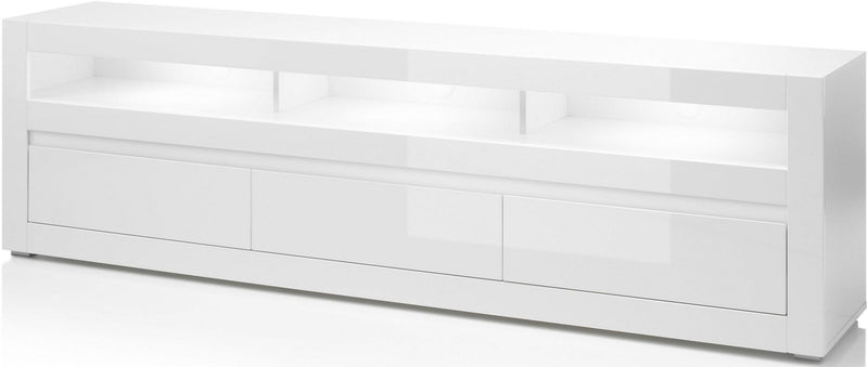 Comoda Tv Carat alb lucios cu design modern, 217 cm latime - LunaHome.ro
