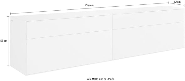 Comodă Tv Essentials alba cu functie push-to-open 224 cm lățime